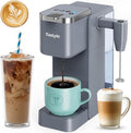 Single Serve Coffee Maker with Built-in Detachable Milk Frother Iced and Hot Coffee Machine for K Cup &amp Grounds 40oz Removable Water Reservoir 6 Cup Sizes Fits 7.3 Travel Mug Gray