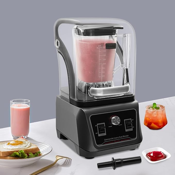 Commercial Blender 23000/RPM 2200W Multifunctional Adjustable Speed Blenders Stainless Steel Blenders Large Capacity Blending Machine w/Soundproof Shield for Homes Restaurants Cafes