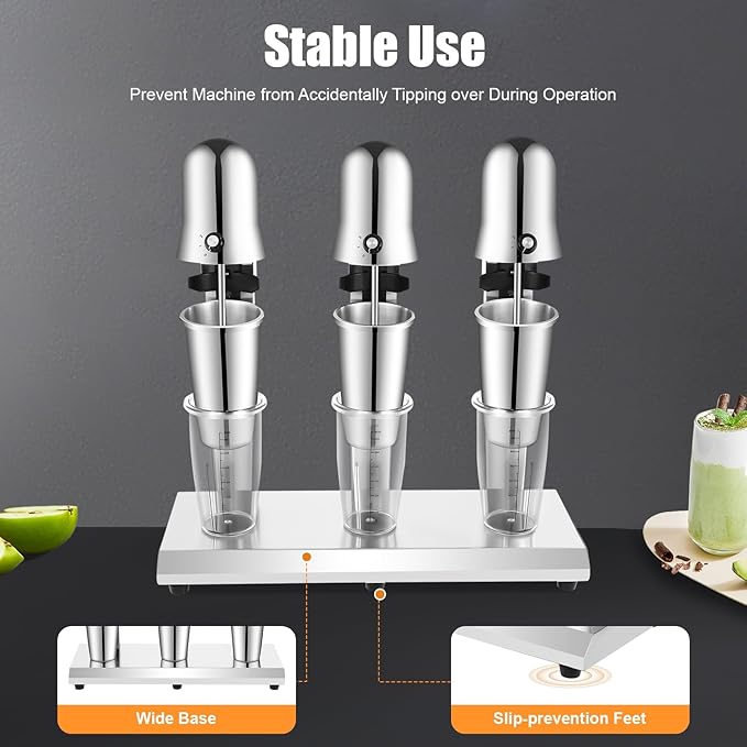 3 Head Milkshake Maker 18000RPM Electric Milkshake Mixer Commercial Milk Shake Blender Machine with 3x800ml Cup Beverage Frother Mixer for Tea Milk Juice Portein Shakes