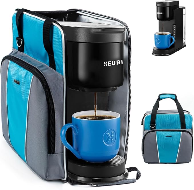 BAGSPRITE For Keurig K-Express Coffee Maker Travel Bag K-Iced Single Serve Brewer Carrying Case with Multiple Pockets for Pods Storage Bag With Shoulder Strap