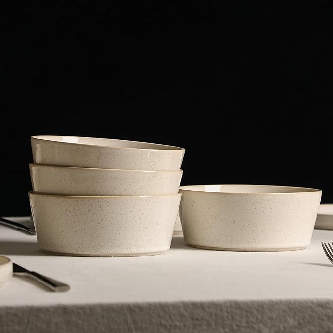Stone Lain Claire 8-Piece Bowl Set Stoneware Bowls Dishwasher and Microwave Safe Dish Set for 8 White