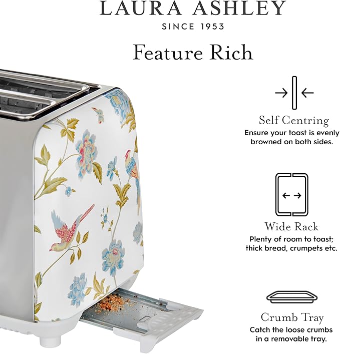 VQ Laura Ashley Stainless Steel 2 Slice Toaster Elveden White