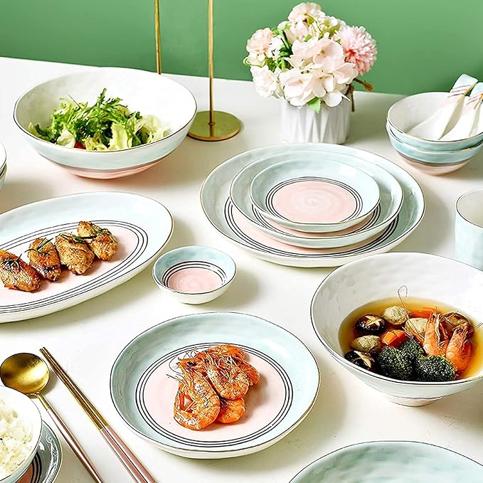 Porcelain Dinnerware Sets Plates and Bowls Sets 43 Pieces Nordic Style Light Luxury Porcelain Dinnerware Set | Phnom Penh Cereal Bowl and St
