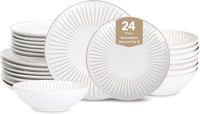 Stone Lain Linea 24-Piece Dinnerware Set Stoneware White