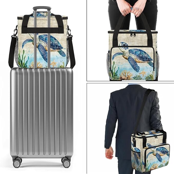 Turtles Coffee Maker Travel Bag Animal Print Turtle Insulated Grocery Bag Travel Picnic Leakproof Cooler Bags With Shoulder Strap