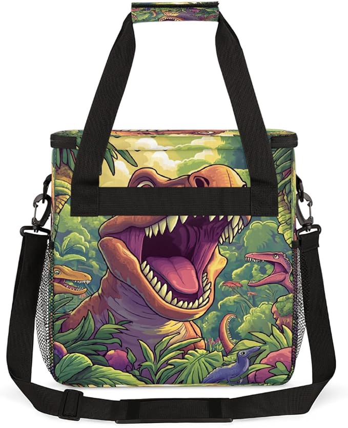 Cartoon Dinosaur Forest Coffee Maker Carring Bag Travel Carrying Storage Tote Bag Compatible with Keurig K-Mini or K-Mini Plus Portable Single Serve Coffee Brewer Case with Pockets for K-cup Pods