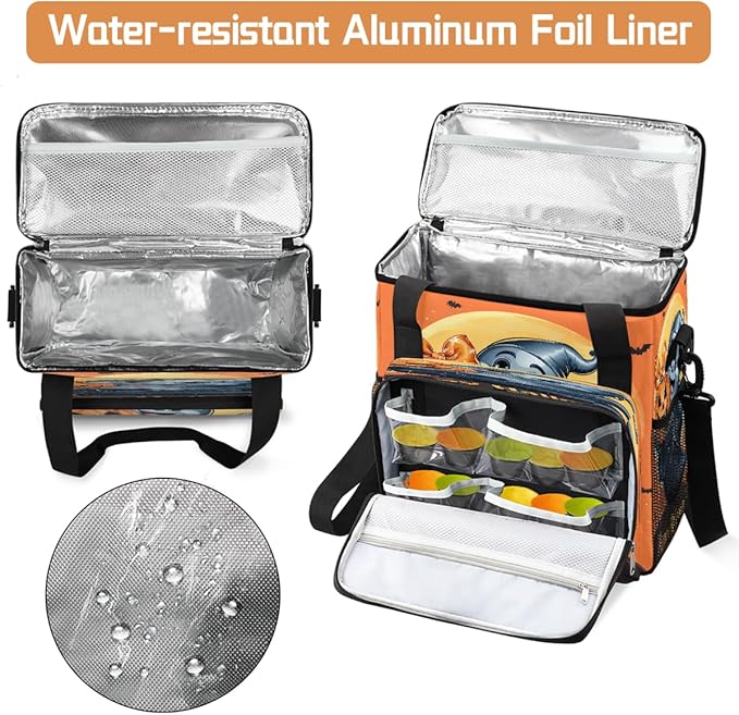 Halloween Ghost Moon Pumpkin Coffee Maker Carring Bag Travel Carrying Storage Tote Bag Compatible with Keurig K-Mini or K-Mini Plus Portable Single Serve Coffee Brewer Case with Pockets