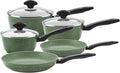 PRESTIGE Eco Non Stick Pots and Pans Set – 5 Piece Recycled Induction Hob Pan Set with Lids Soft Grip Stay Cool Handles Set of 3 Saucepans &amp Set of 2 Frying Pans Green