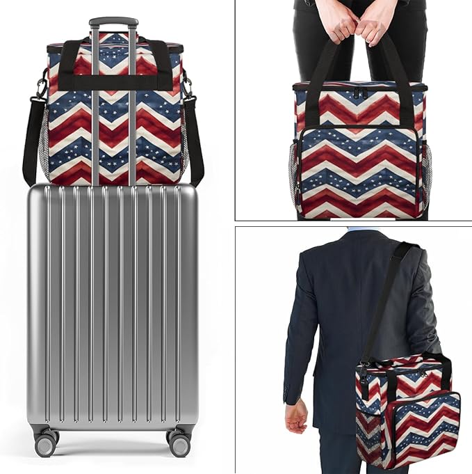 Star-Blasted Sky 4th of July Coffee Maker Carrying Bag Travel Storage Bag Compatible with K-Mini or K-Mini Plus Single Serve Coffee Brewer Carrying Case with Multiple Pockets &amp Shoulder Strap