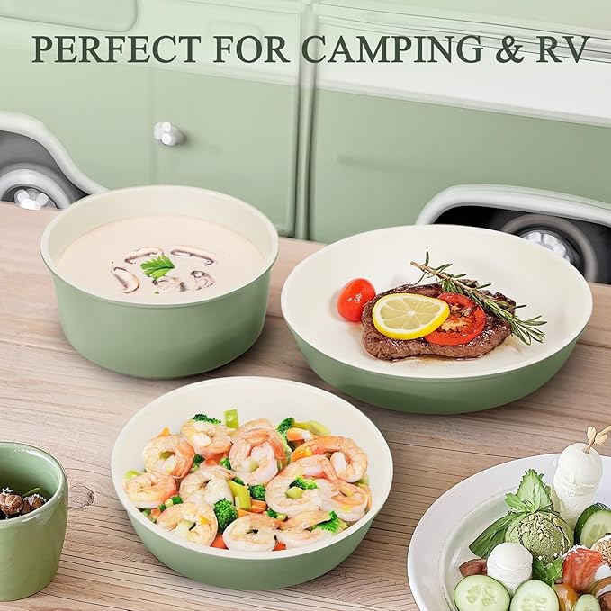 KIKCOIN Pots and Pans Set Nonstick Ceramic Cookware Set Detachable Handle Induction Kitchen Cookware Set with Removable Handle Healthy Non Stick RV Cookware Dishwasher ＆ Oven Safe PFOA Free