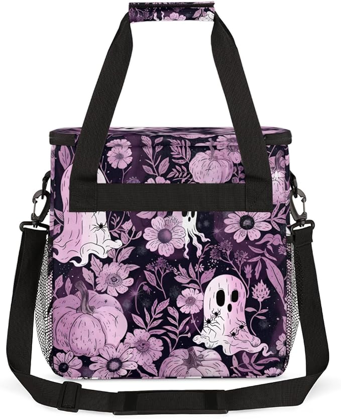 Ghosts Pumpkins Flowers Coffee Maker Carrying Bag Travel Storage Bag Compatible with K-Mini or K-Mini Plus Single Serve Coffee Brewer Carrying Case with Multiple Pockets &amp Shoulder Strap