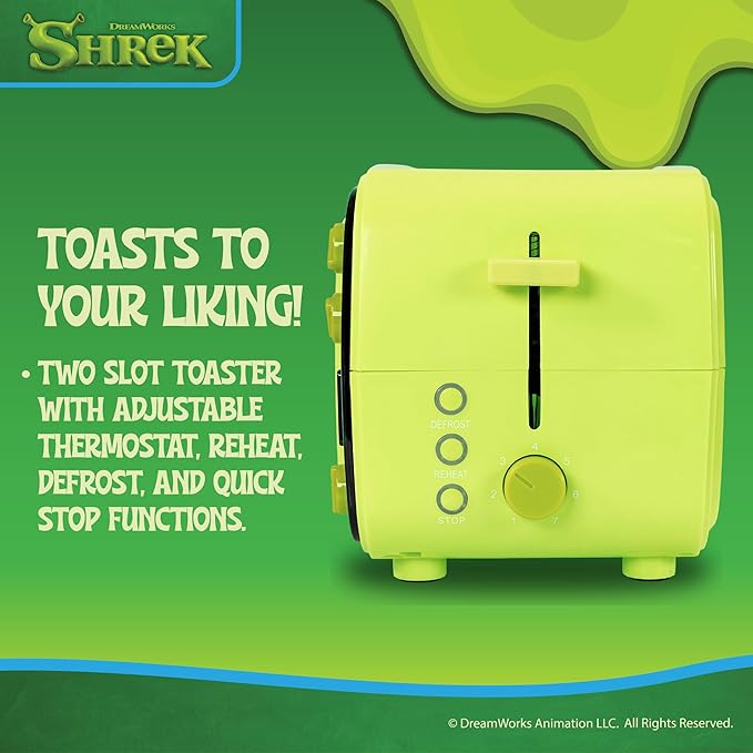 Uncanny Brands Shrek Retro TV Toaster with Light Up Frame Two Slice Model with Shrek Artwork Themed Kitchen Appliance