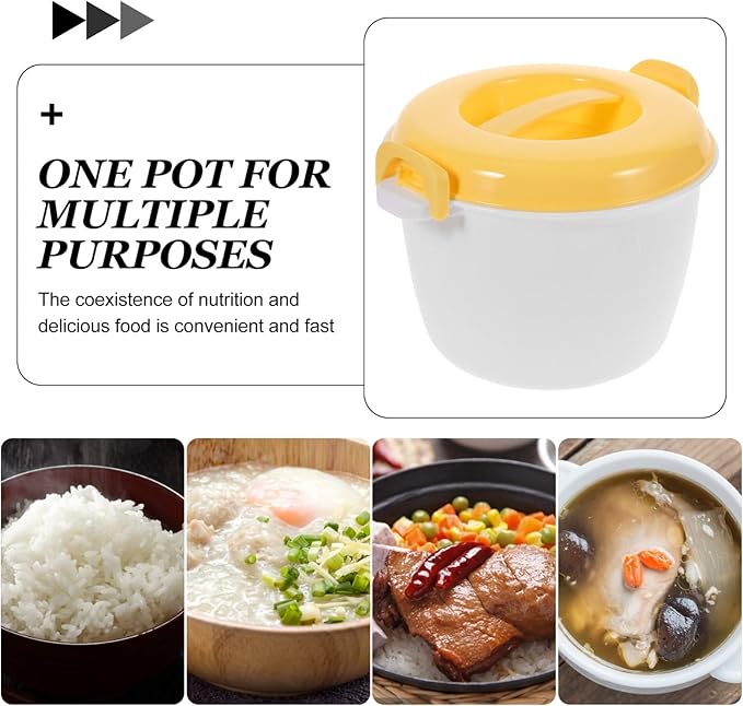 EKsma Microwave Rice Cooker for Small Multifunction Insulated Lunch Box Cookware for Microwave Oven Airtight Food Storage for Rice Veggies and Casseroles(Yellow)