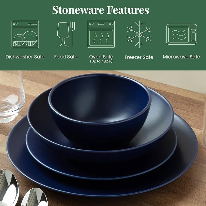 Larder &amp Vine Ceramic Stoneware Dinnerware 16-Piece Set 4 Place Settings (Indigo)