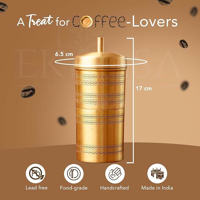 100% Pure Brass Filter Coffee Maker for Home &amp Office | South Indian Filter Coffee Maker | Drip Coffee Maker | Coffee Decoction Maker Filter Coffee Machine Brewer | Ideal for 2-3 people