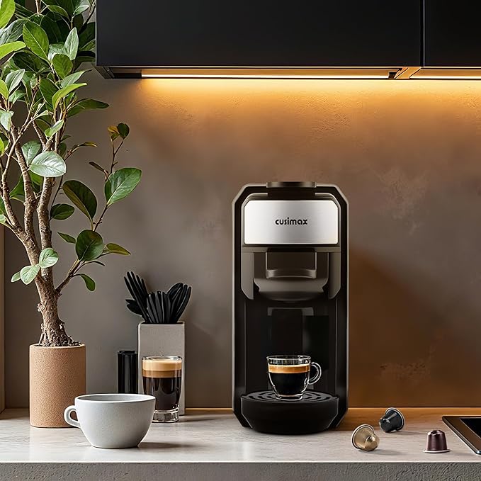 CUSIMAX Espresso Machine Single Serve Coffee Machine Compatible with Nespresso Pods Adjustable Brewing Size 19Bar Coffee Maker Stainless Steel Espresso Maker with 20oz Remevable Water Tank