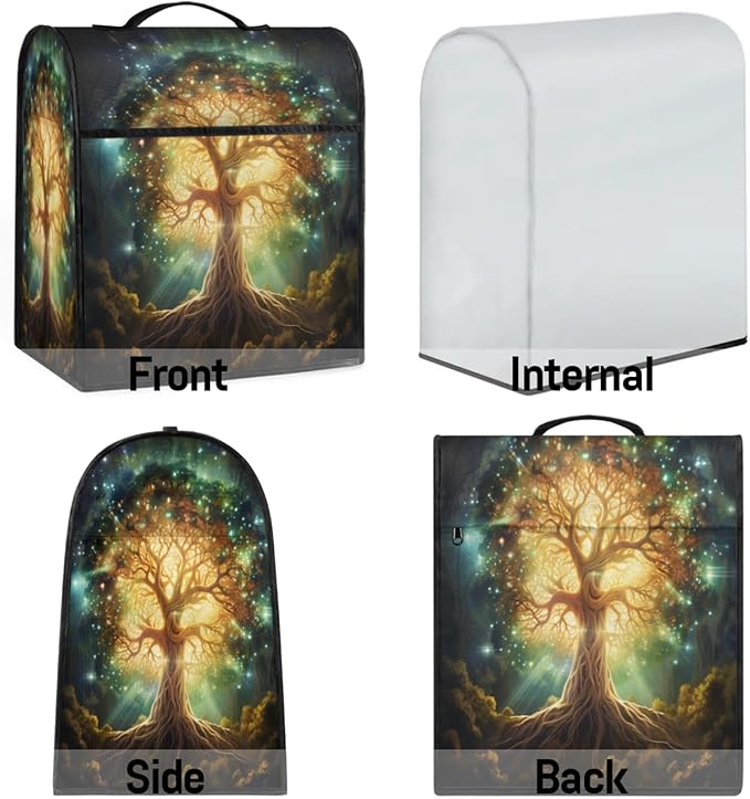 Kitchen Aid Mixer Cover Tree Of Life Green Stand Mixer Cover Compatible with 6-8 Quarts Stand Mixers Dust Covers with Zipper Pocket Foldable Washable Kitchen Aid Organizer Bag