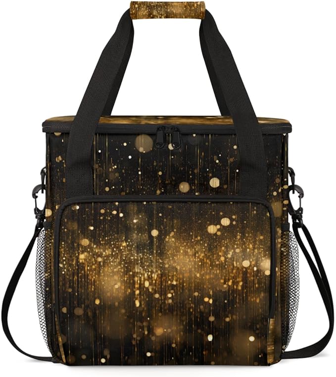 Glitter Coffee Maker Carrying Bag Black Gold Portable Travel Storage Tote Bag Compatible with K-Mini or K-Mini Plus Single Serve Coffee Brewer Carrying Case with Multiple Pockets &amp Shoulder Stra