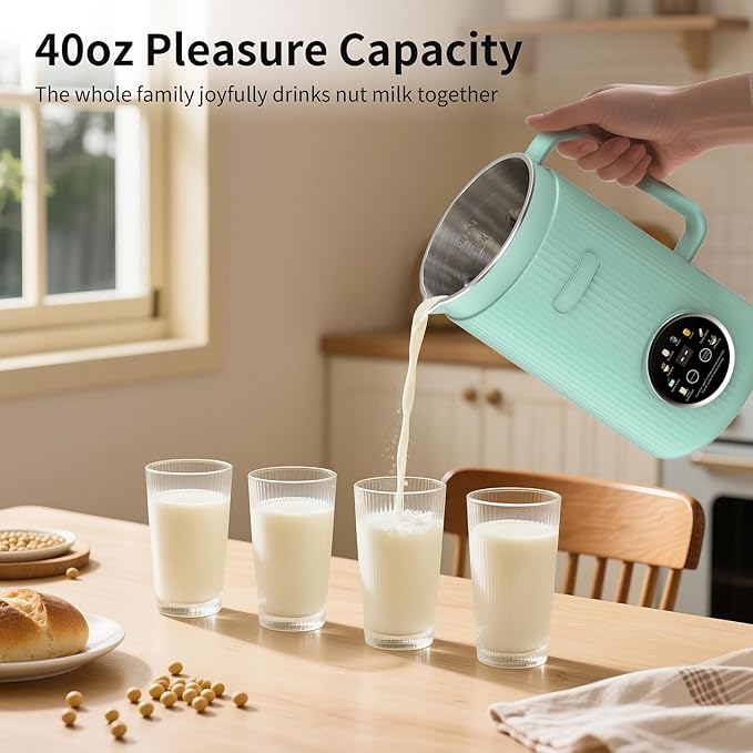 VBGK 8 in 1 Nut Milk Maker Blender With 20 Bladers40oz Soy Almond Oat Coconut Plant Based and Non Dairy Beverages Automatic Soybean Machine With Delay Start/Keep Warm/Boil Water/Auto-clean.