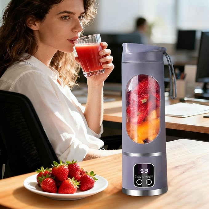 Electric Juicer Cup Display Fruit Mixing Machine 12 Inches Personal Blender with Rechargeable Battery Portable Shakes Maker with Safety Lock Kitchen Gym Travel Dormitory Apartment Organizer