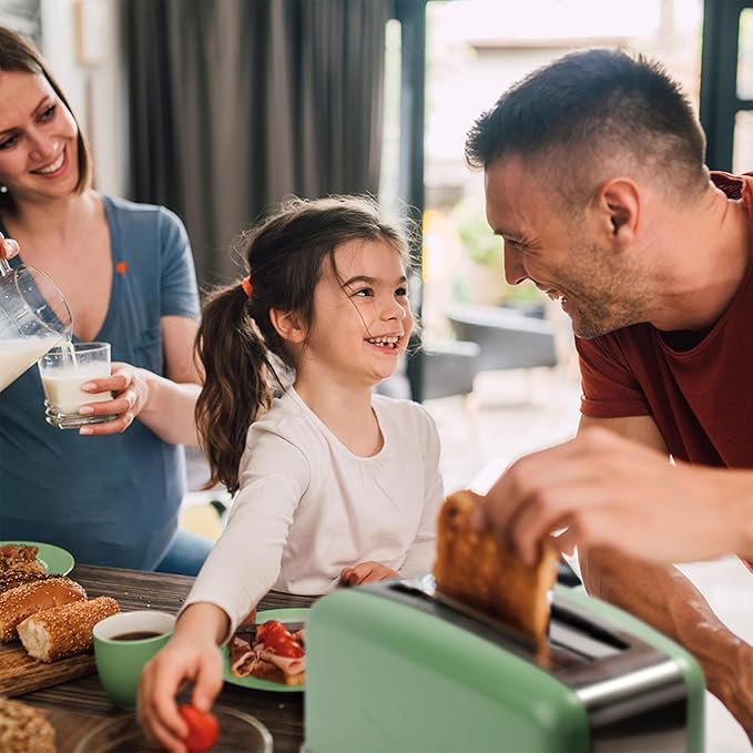 Graphite Heating Technology Pop-Up Toaster w/7 Heat Settings 3 Toasting Functions &amp Unique Bagel Mode Olive/Brushed Nickel