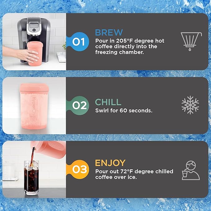 HyperChiller HC2RG Patented Iced Coffee/Beverage Cooler NEW IMPROVEDSTRONGER AND MORE DURABLE! Ready in One Minute Reusable for Iced Tea Wine Spirits Alcohol Juice 12.5 Oz Rose Gold