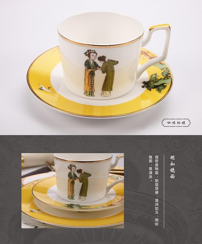 European Style Dinnerware Set Service for 6 Bone China Dinnerware Sets Unbreakable Porcelain Dinner Sets Coffee Cup and Saucer Tableware Set Steak Dinner Plates Dish Set The portrait of a lady-4