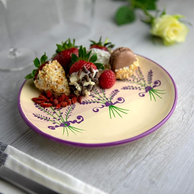 Handmade Lavender Floral Purple and CreamCeramic 12 piece Dinnerware Set | Pottery Tableware Service for 4 | Dinner Plates | Side Plates | Bowls | Housewarming Gift by City to Cottage®