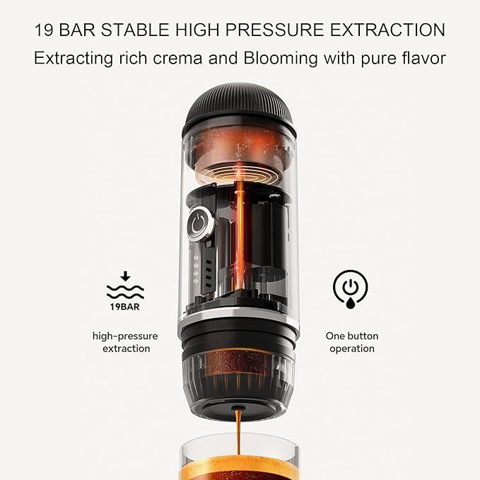 Asixxsix Portable Coffee Maker Hot Cold Extraction Portable Machine Coffee Brewer Compatible with Capsule &amp Ground Coffee Coffee Brewing Making Machine for Home Travel
