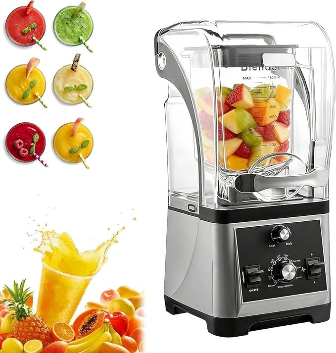 Professional Electric Blender Silent Smoothie Maker With Cover Countertop Professional Electric Food Machine Six-Bladed Stainless Steel Knife for Juices and Smoothies.(Gray)
