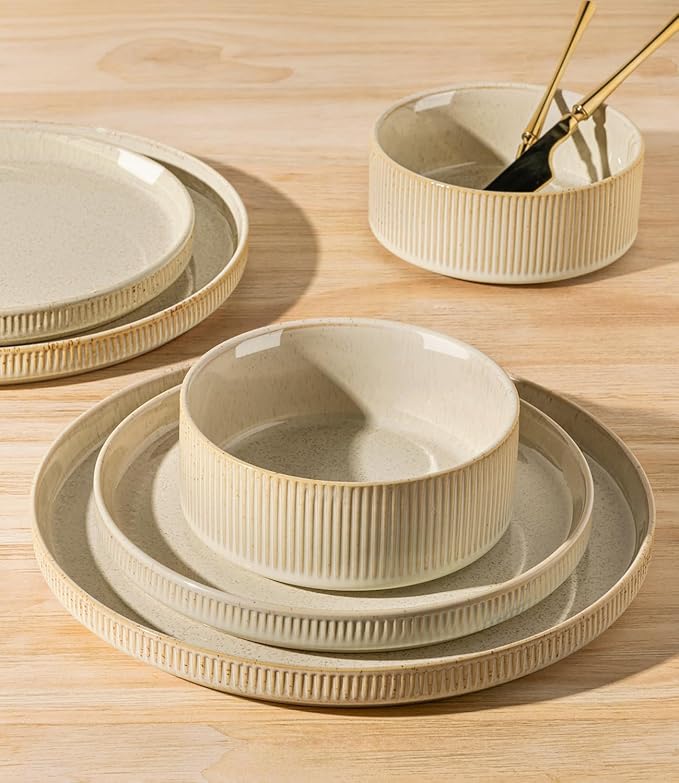 TheTerra Ceramic Dinnerware Sets for 4 12 Pieces Porcelain Lightweight Speckled Plates and Bowls Sets Scratch Resistant Dish Set Oven &amp Microwave &amp Dishwasher Safe