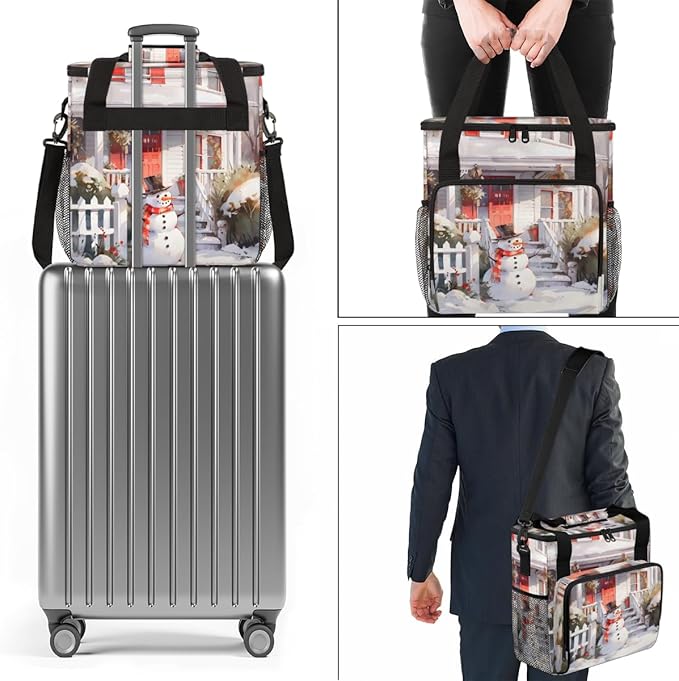 Xmas Snowman Coffee Maker Carrying Bag Graffiti Snowman Travel Storage Bag Compatible with K-Mini or K-Mini Plus Single Serve Coffee Brewer Carrying Case with Multiple Pockets &amp Shoulder Strap