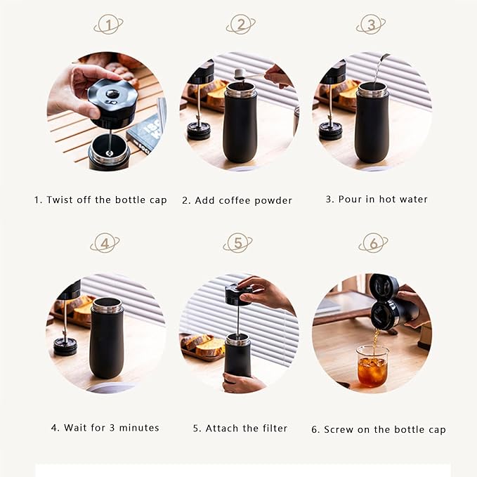 Yosoo French Press Coffee Maker Portable Stainless Steel Cup Double Wall Insulation 320ml Capacity Secure Locking Mechanism Lightweight Design Travel Outdoor Use