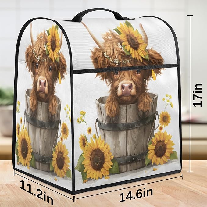 cfpolar Kitchen Aid Mixer Cover Compatible with 6-8 Quarts Sunflower Cute Highland Cattle Stand Mixer Cover Kitchen Aid Mixers Accessories Appliance Organizer Bag Dust Covers with Zipper Pocket