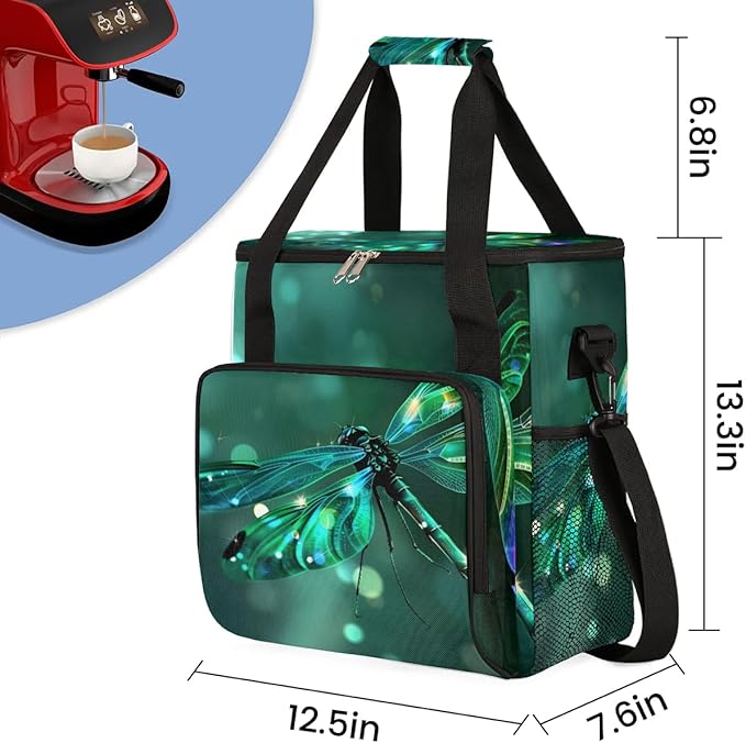 Dragonfly Butterfly Animal Sunshine Coffee Maker Carring Bag Travel Tote Bag Compatible with Keurig K-Mini or K-Mini Plus Portable Single Serve Coffee Brewer Case with Pockets for K-cup Pods