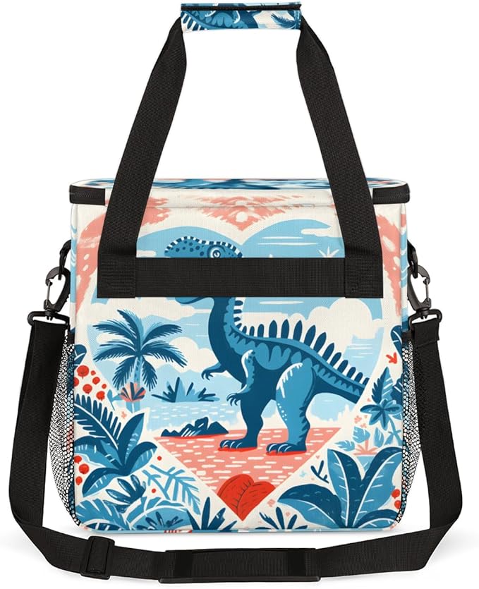 Blue Dinosaur Coffee Maker Carrying Bag Palm Leaves Travel Storage Bag Compatible with K-Mini or K-Mini Plus Single Serve Coffee Brewer Carrying Case with Multiple Pockets &amp Shoulder Strap