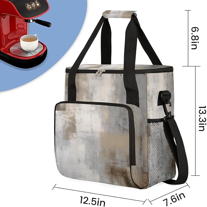 Coffee Maker Carrying Bag Grey Brown Single Cup Coffee Maker Travel Bag Compatible with Keurig K-Mini or K-Mini Plus Portable Storage Bag with Shoulder StrapAZ-191