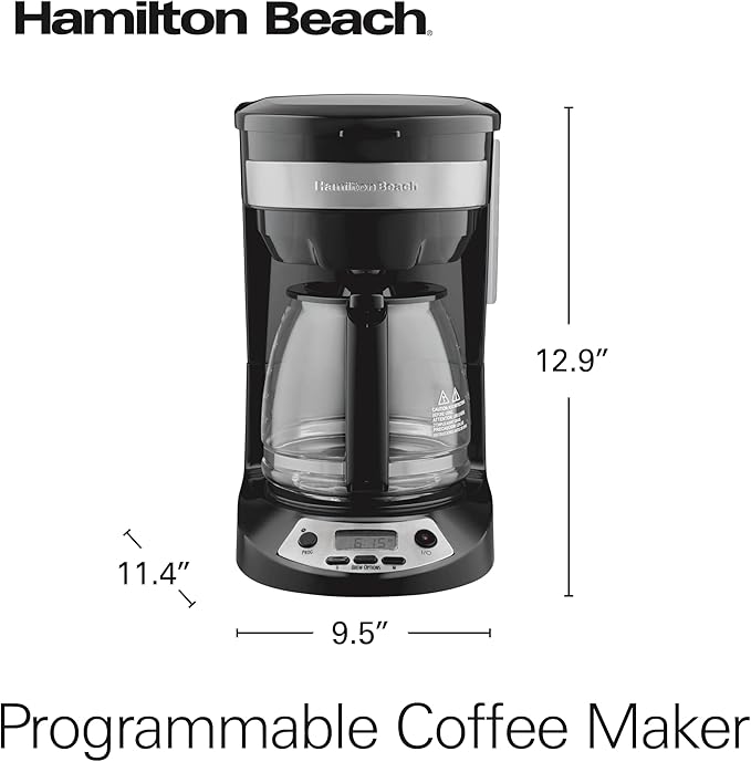 Hamilton Beach 12 Cup Programmable Drip Coffee Maker Machine Regular &amp Bold Brew Options Auto Pause and Pour Glass Carafe Black with Stainless Accents (46299J)