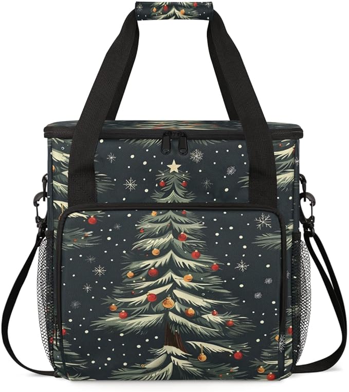 Modern Tree Xmas Coffee Maker Carrying Bag Portable Travel Storage Tote Bag Compatible with K-Mini or K-Mini Plus Single Serve Coffee Brewer Carrying Case with Multiple Pockets &amp Shoulder Strap