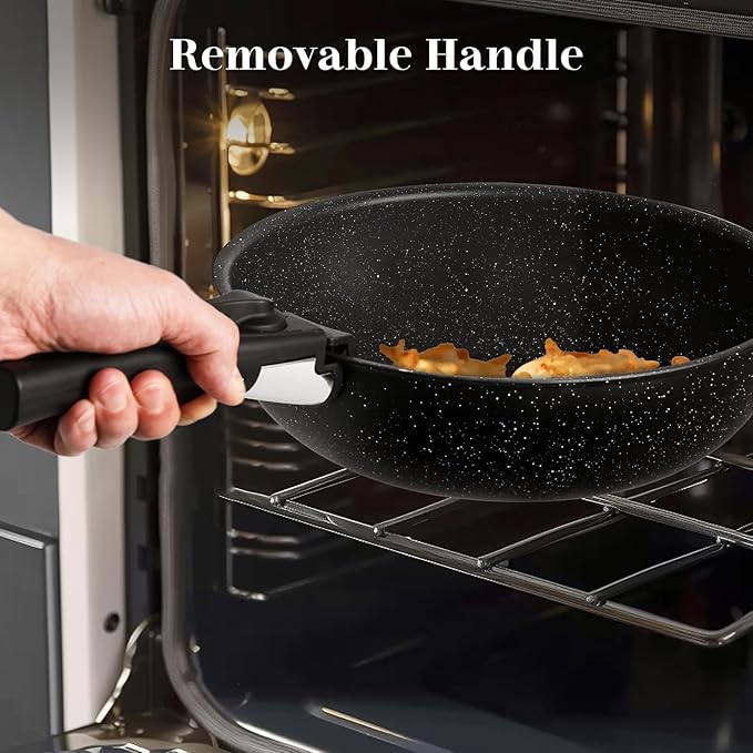 edx 12-Piece Nonstick Cookware Set with Detachable Handle Induction Compatible Dishwasher and Oven Safe Pots and Pans (Black)