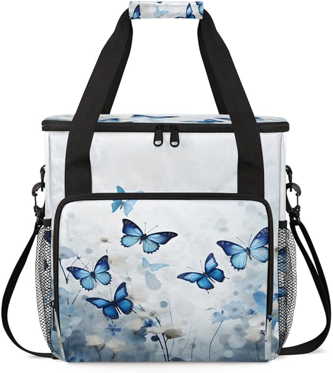 Flowers Butterfly Coffee Maker Carrying Bag Glitter Butterfly Travel Storage Bag Compatible with K-Mini or K-Mini Plus Single Serve Coffee Brewer Carrying Case with Multiple Pockets &amp Shoulder S