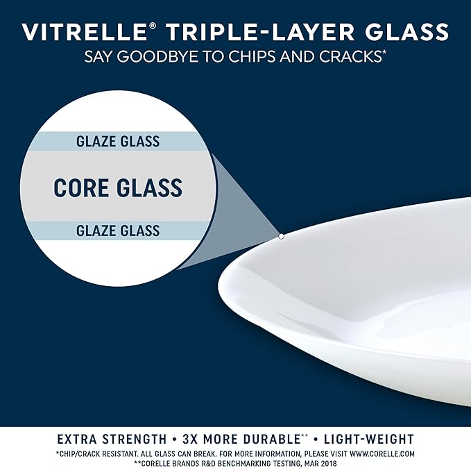 Corelle Vitrelle 18 Piece Glass Dinnerware Sets Service for 6 Triple Layer Chip &amp Crack Resistant Glass Plate and Bowl Sets Acadia