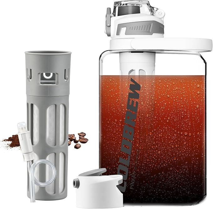 Cold Brew Coffee Maker 68oz Iced Coffee Tritan Pitcher with Filter 2 Pour Spout Lids For Airtight &amp Leak-Proof Coffee Barrel(Black)
