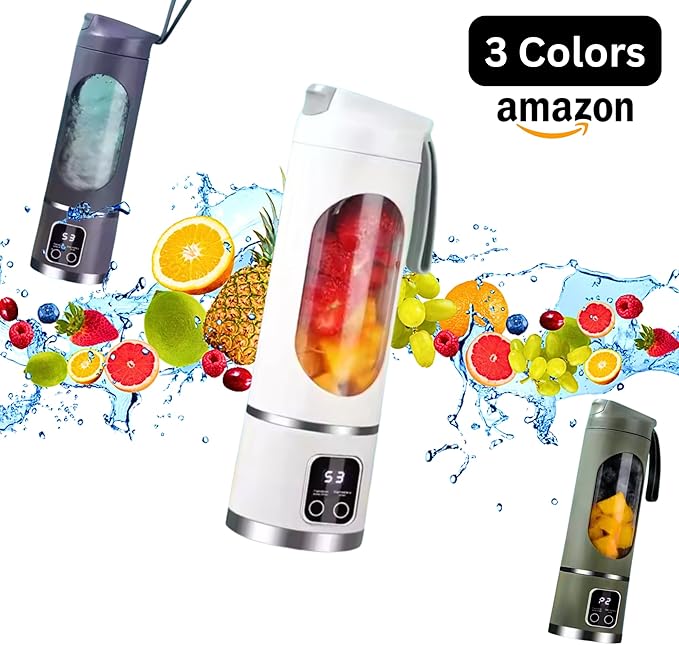 Portable Blender/juicer 12-Blade Cordless Smoothie Maker 15.2oz with Ice Crush Power USB-C Rechargeable Leakproof BPA-Free Self-Cleaning for Shakes Protein Juices Frozen Fruit (White 7.4V)