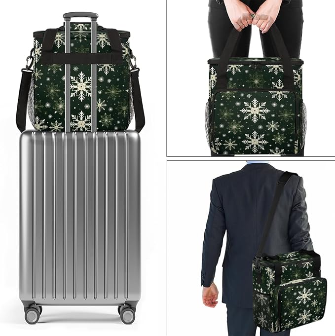 Xmas Snowflakes Coffee Maker Carrying Bag Modern Snowflakes Travel Storage Bag Compatible with K-Mini or K-Mini Plus Single Serve Coffee Brewer Carrying Case with Multiple Pockets &amp Shoulder Str