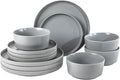 Gibson Home Dempsey Road 12-Piece Stoneware Dinnerware Set – Service for 4 Round Grey Plates and Bowls Durable Solid Color Modern Embossed Dish Set Microwave &amp Dishwasher Safe