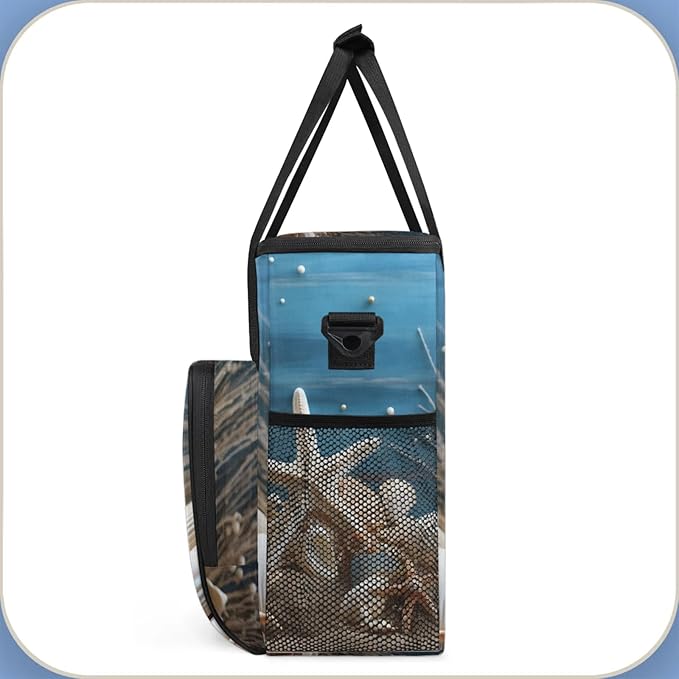 Beach Seashell Starfish Coffee Maker Travel Bag for Keurig K-Mini/K-Mini Plus Insulated Waterproof Tote with Pockets for K-Cup Portable Single-Serve Brewer Case