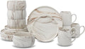 Marble Pattern Dinnerware Set 16 Piece Ceramic Dishes and Mugs Modern Swirl Design Beige and Brown