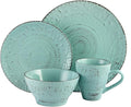 Malibu Waves 16-Piece Dinnerware Set in Turquoise Blue Textured Traditional Round Stoneware 16 Piece Dishwasher Safe