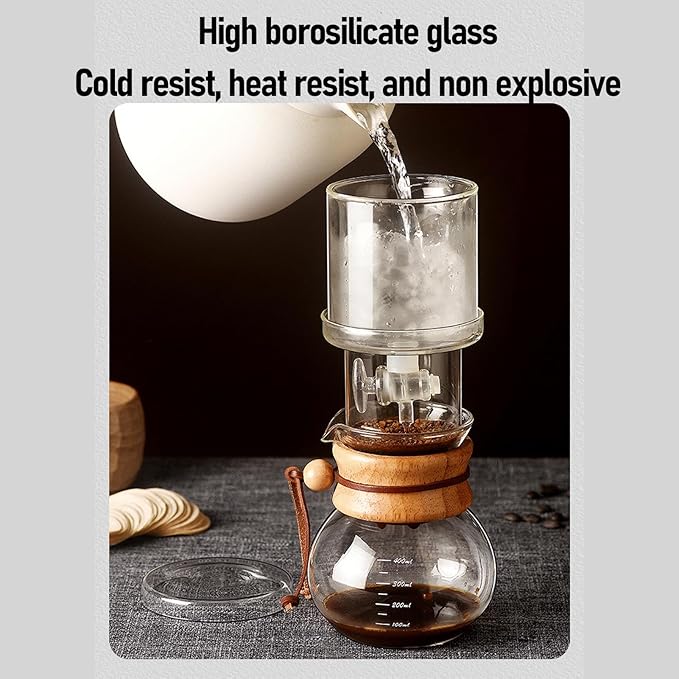 Yosoo Health Gear Cold Brew Coffee Maker 400ml - Clear Glass Ice Drip Coffee Set with Adjustable Water Flow for Household &amp Tea Room